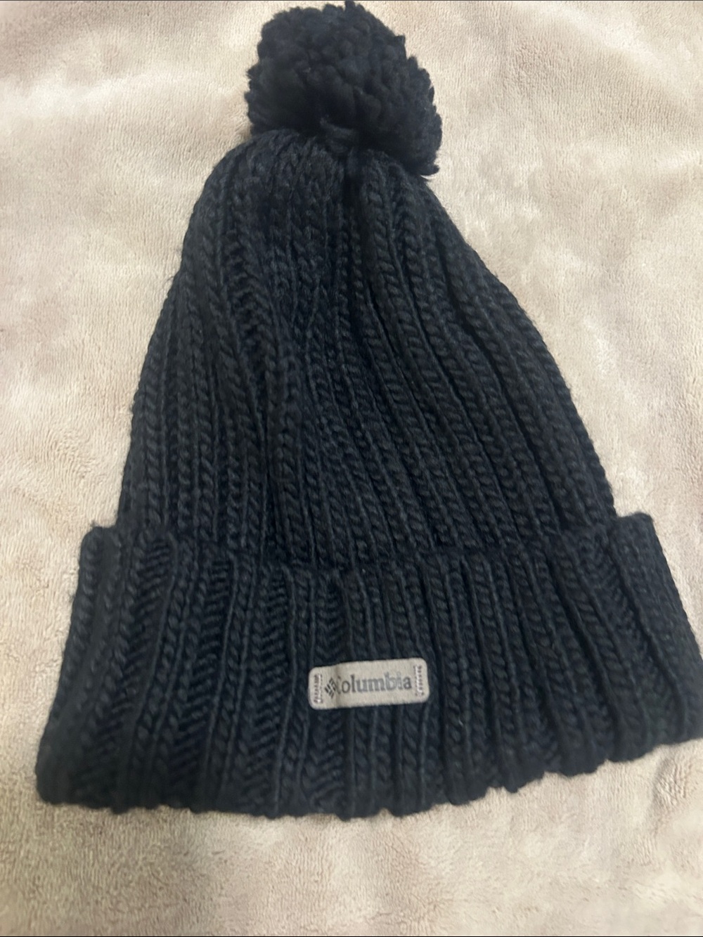 Columbia Kids Black Ribbed Pom Pom Beanie
